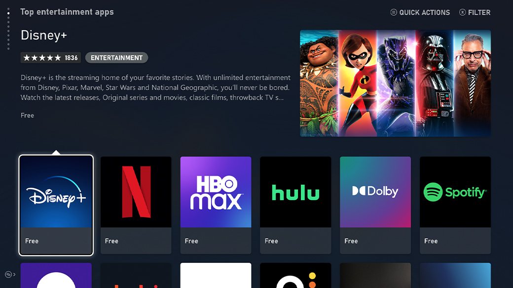An app menu showing a collection of top entertainment apps