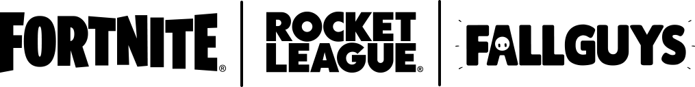 Logo dei giochi Fortnite, Rocket League e Fall Guys.