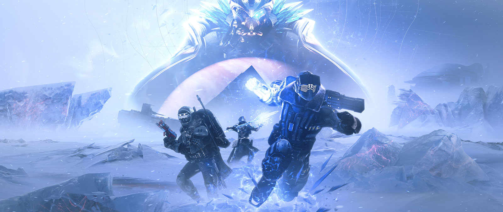 Three guardians use statis powers on an icy tundra