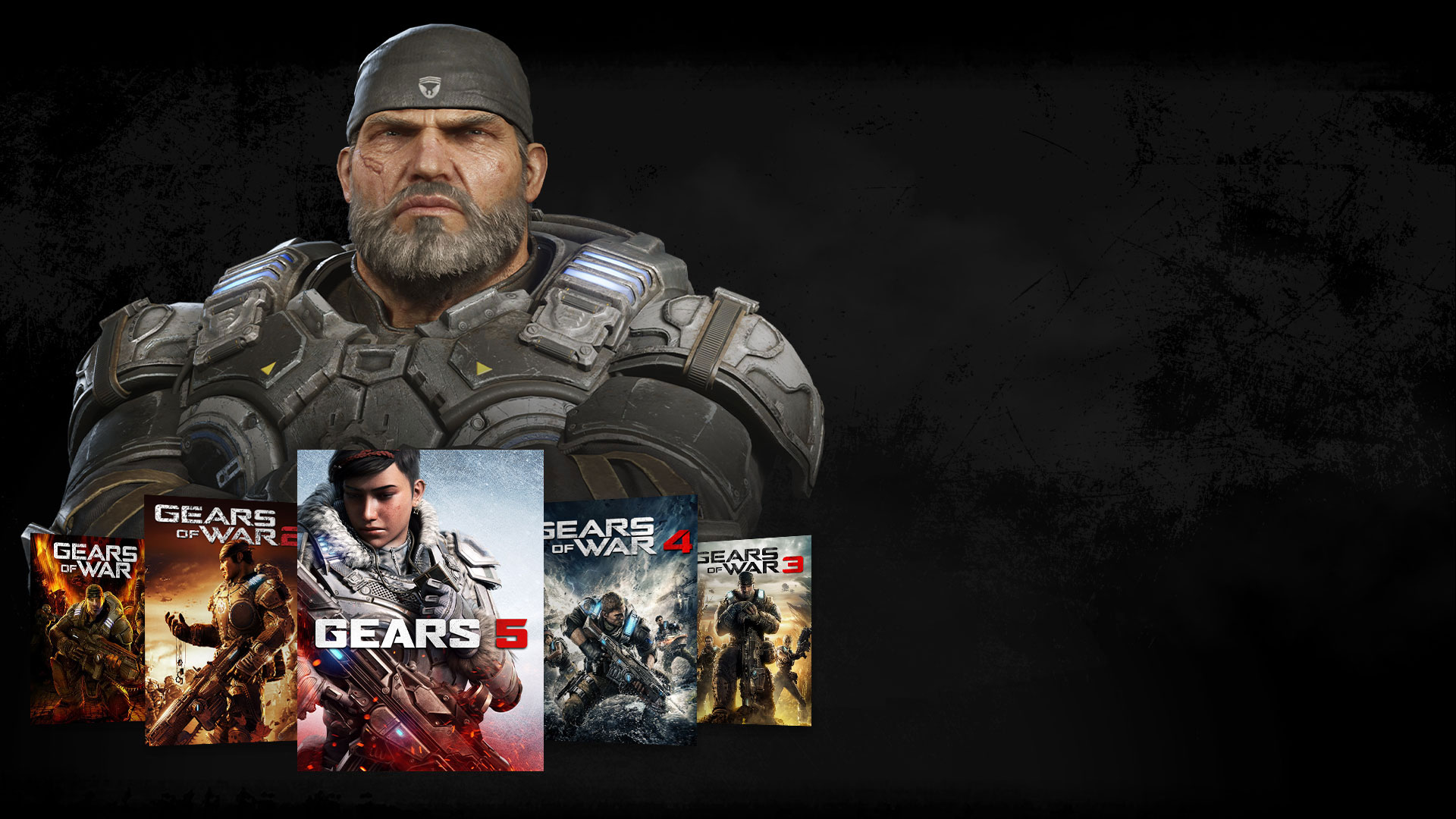 Row of Gears of war box shots in front of jd fenix