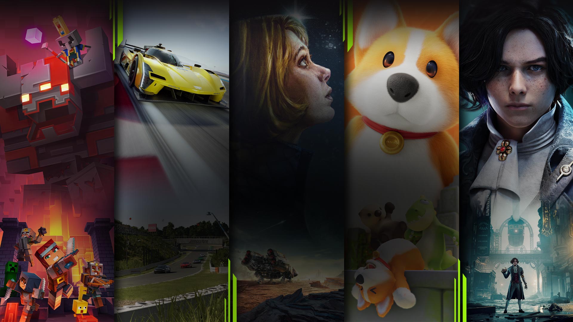 A montage of games available with Game Pass, including Minecraft Dungeons, Forza Motorsport, Starfield, Party Animals and Lies of P.