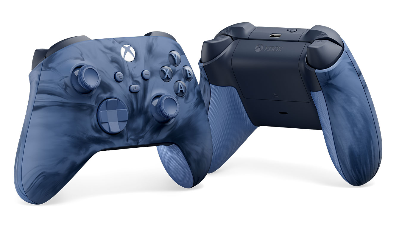 update main gallery with image: Front and back angle of the Xbox Wireless Controller – Stormcloud Vapor Special Edition