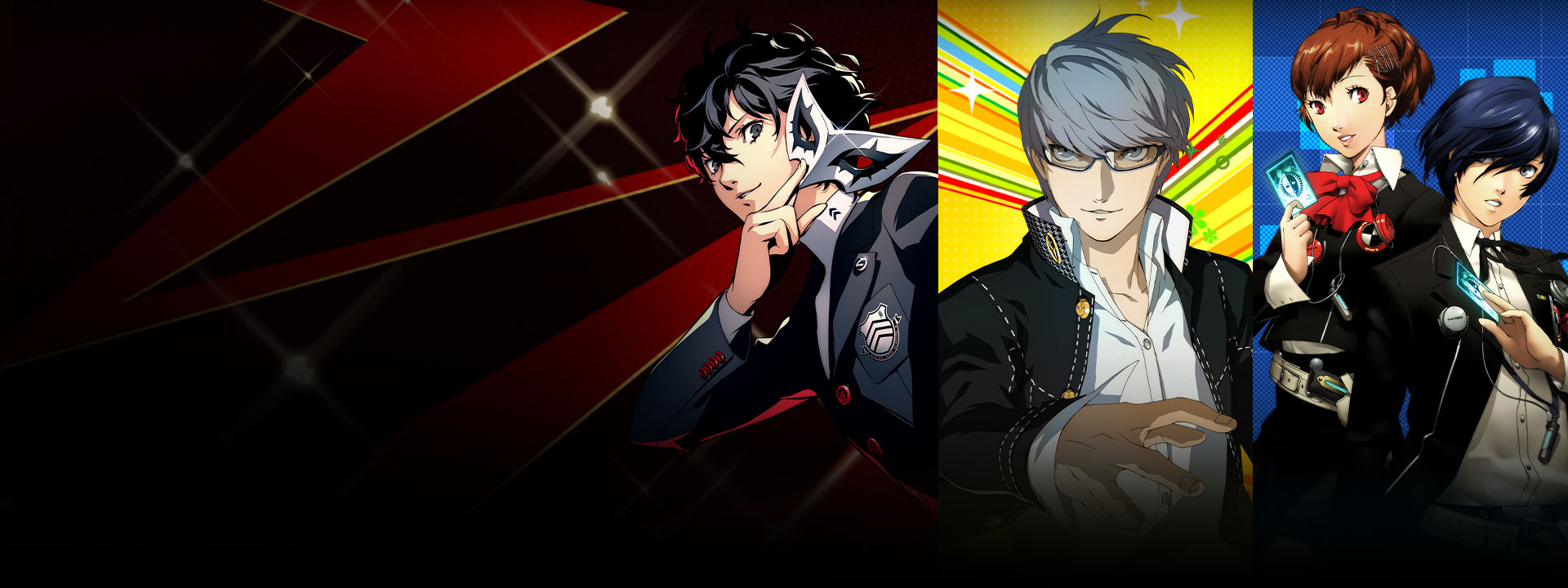 The main characters from each persona game pose next to each other.
