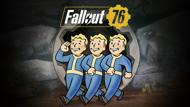 Fallout 76: Fallout 76 logo with three Fallout characters walking out of a mine.