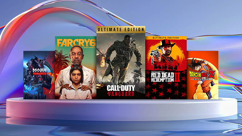 Box art from games that are part of the Super Saver Sale, including Mass Effect Legendary Edition, Call of Duty: Vanguard - Ultimate Edition, and Red Dead Redemption II – Ultimate Edition.
