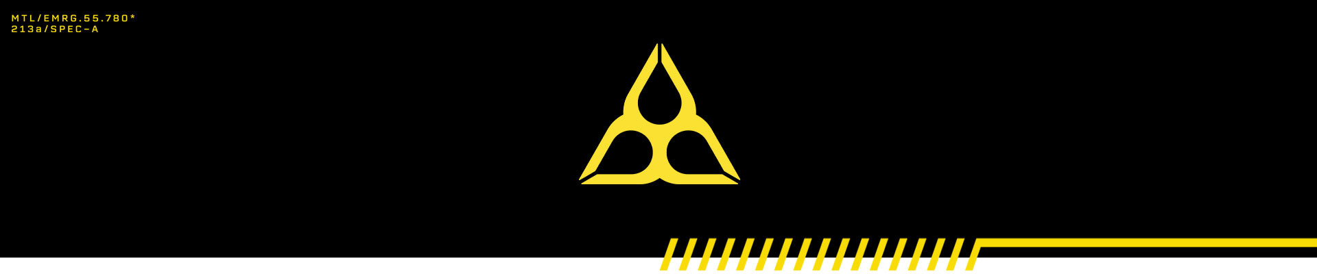 Orange computer readout information, shown with three tear drops arranged into a hazard symbol.