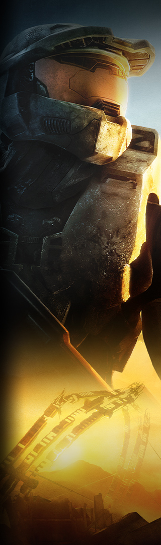 Bild från Halo 3, Master Chief håller ett attackgevär i ett ödsligt område