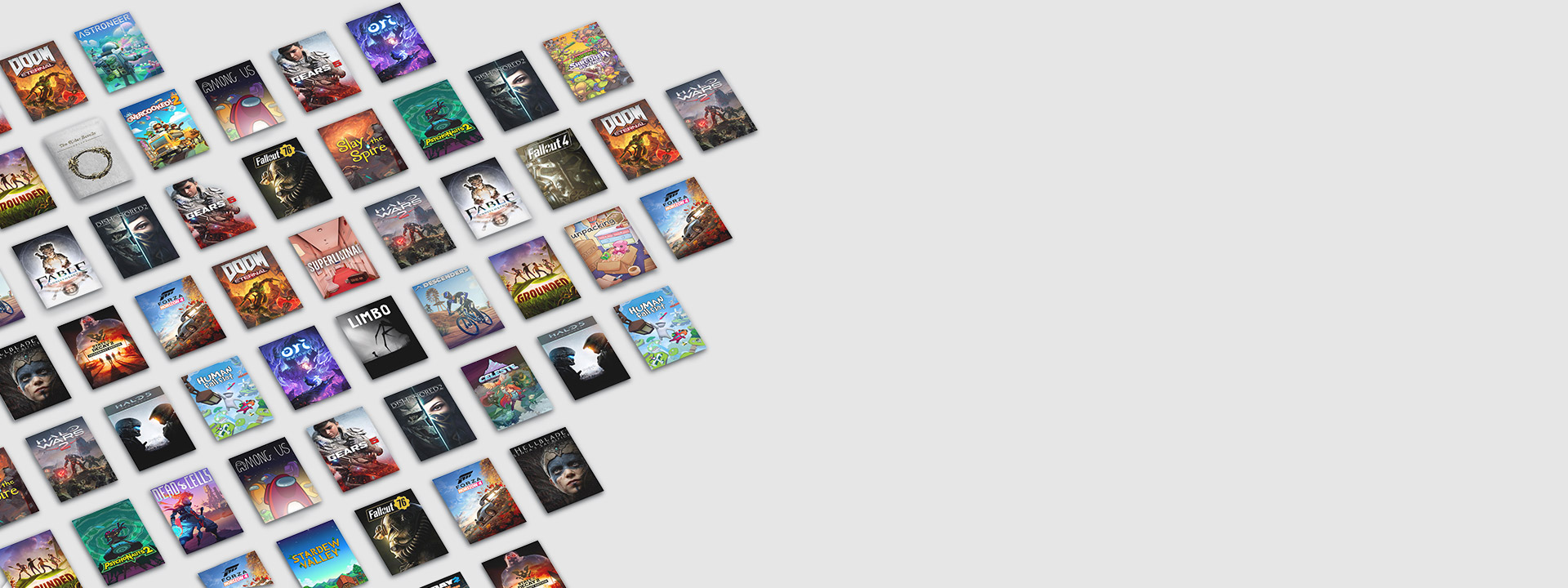 Game Pass Core 目錄中的各種遊戲包裝圖