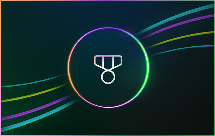 A controller icon in a glowing neon circle.