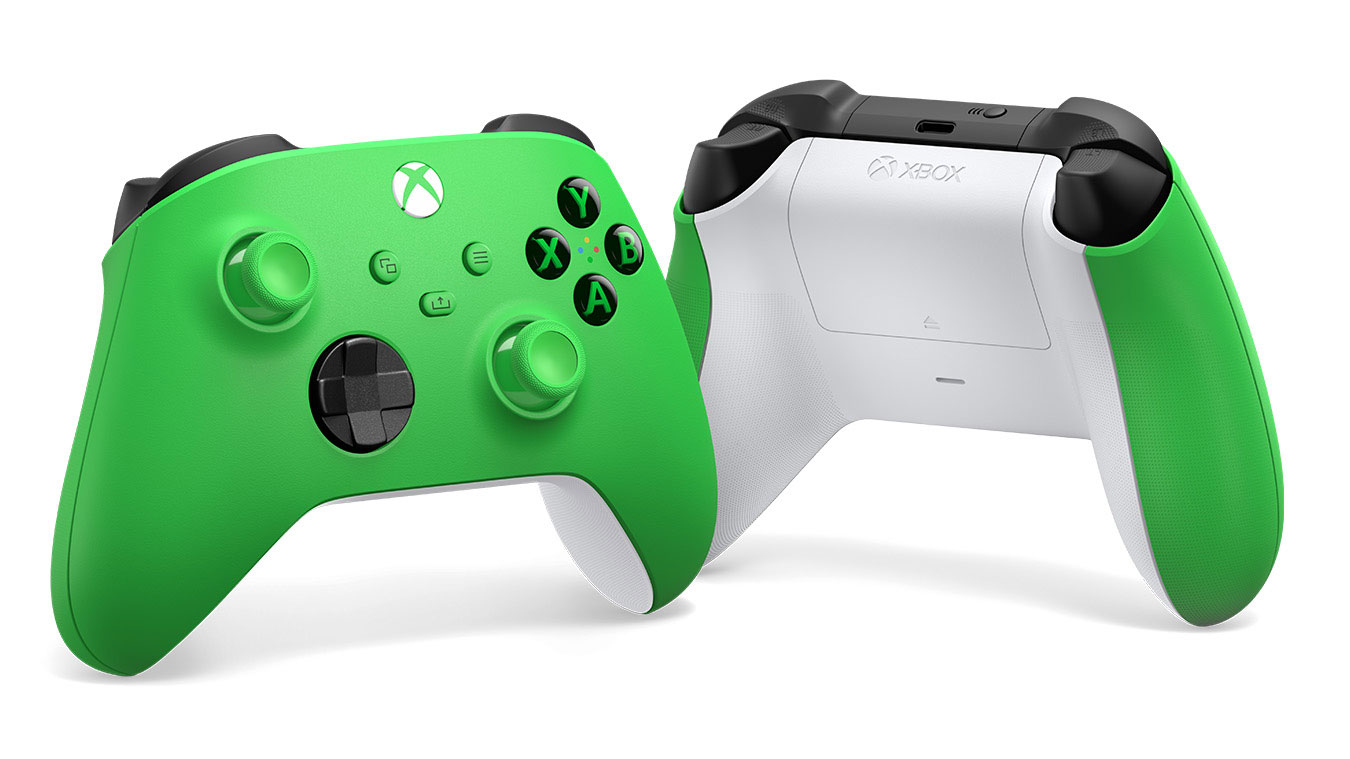 обновить основную галерею с изображением: передний и задний угол беспроводного геймпада Xbox зеленый