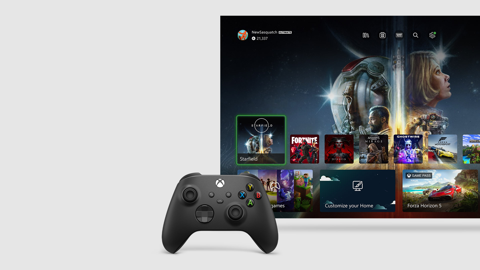 Interfaccia utente del dashboard di Xbox Series X