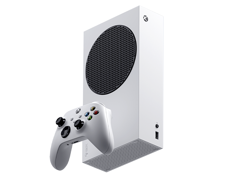 Bottom angle view of the Xbox Series S – 1TB Robot White with Xbox Wireless Controller – Robot White