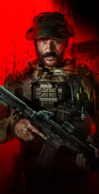 『Duty Modern Warfare 3』、銃を下した状態で持ち、目に決意を秘めて泥まみれで立つジョン・プライス大尉。