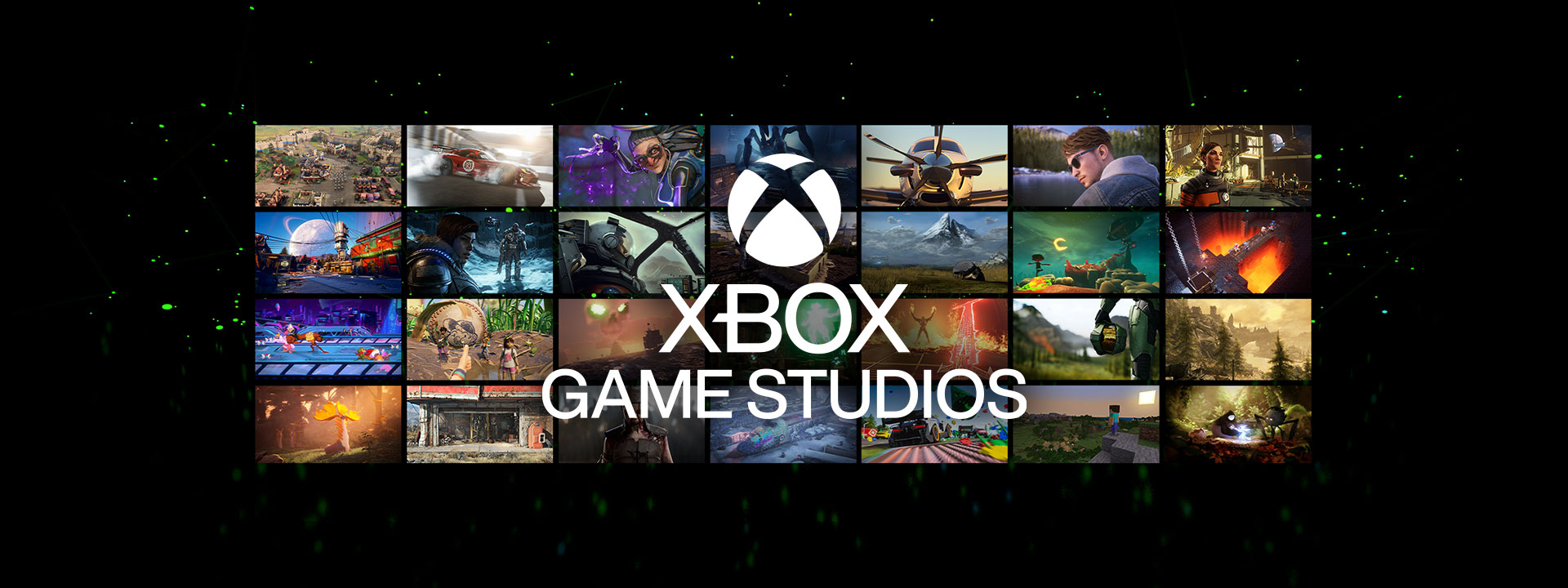 Logo van Xbox Games Studios op een reeks van game-screenshots