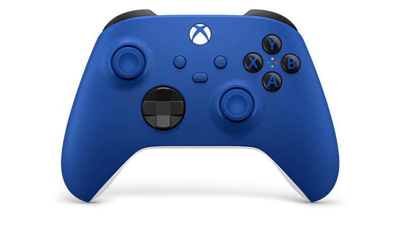 El control inalámbrico Xbox azul brillante.