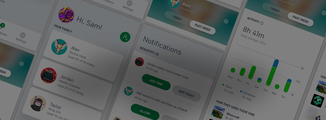 Användargränssnitt i appen Trygghetsinställningar för Xbox
