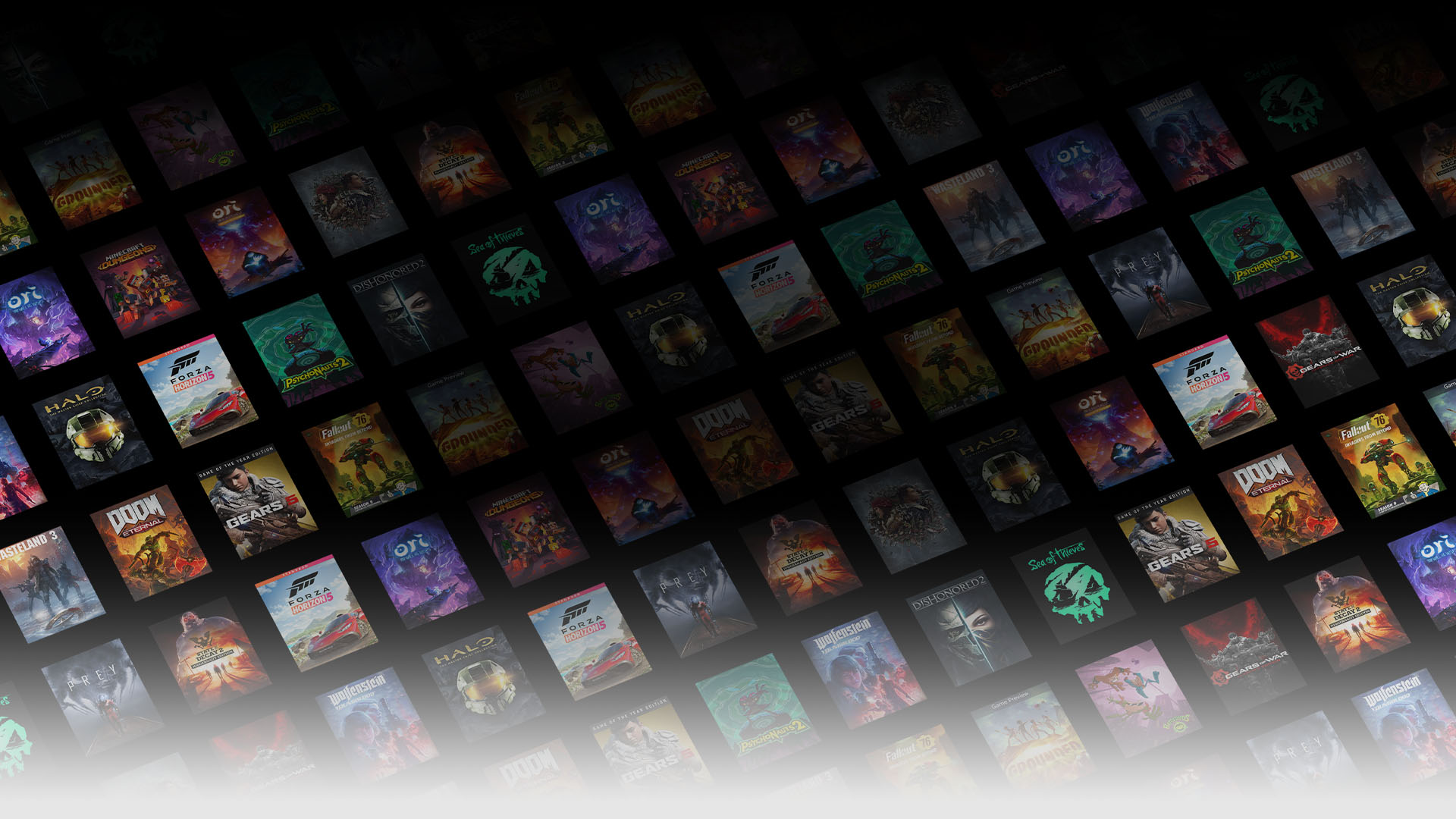 Uma matriz de artes da caixa dos jogos disponíveis no Xbox Game Pass
