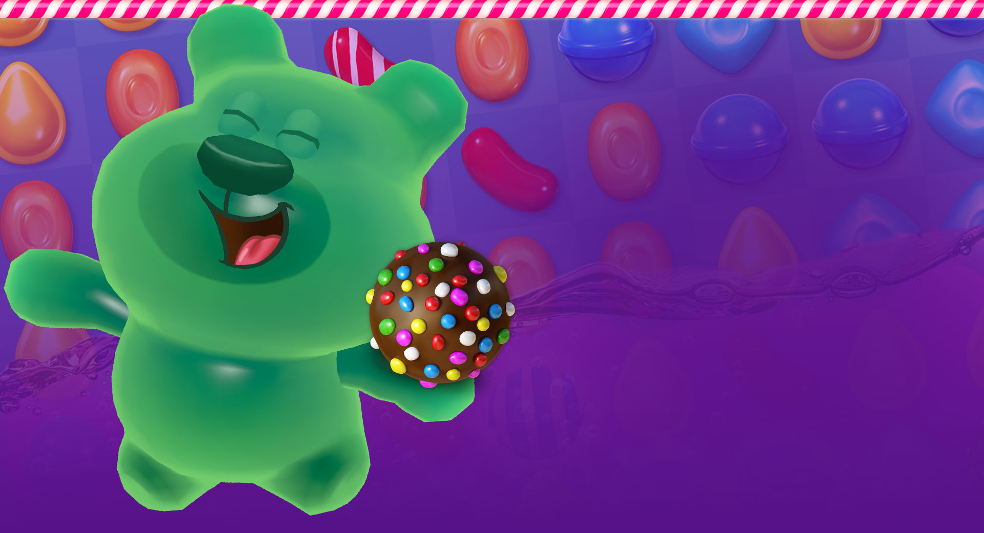 A Gummy Bear holds a Colour Bomb.