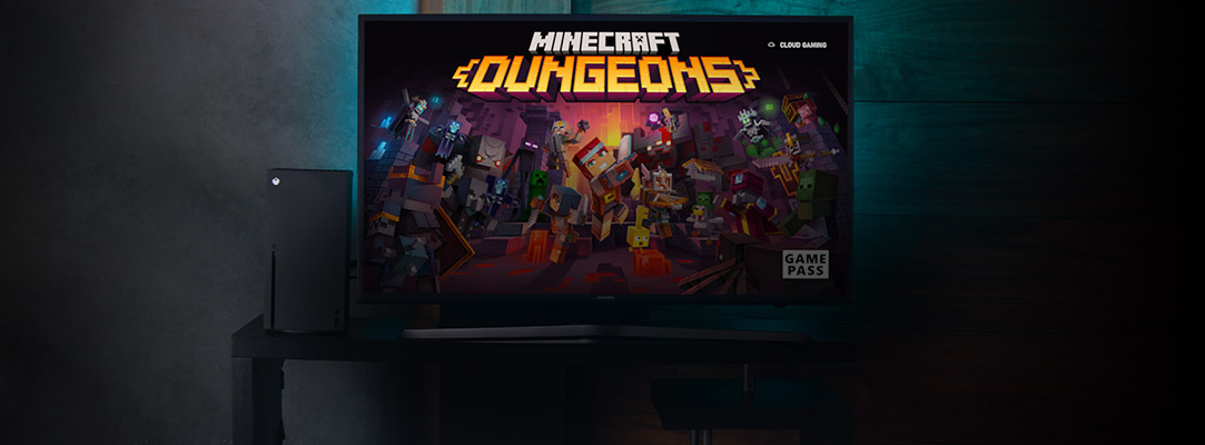 Minecraft Dungeons being streamed from the cloud on an Xbox Series X console.