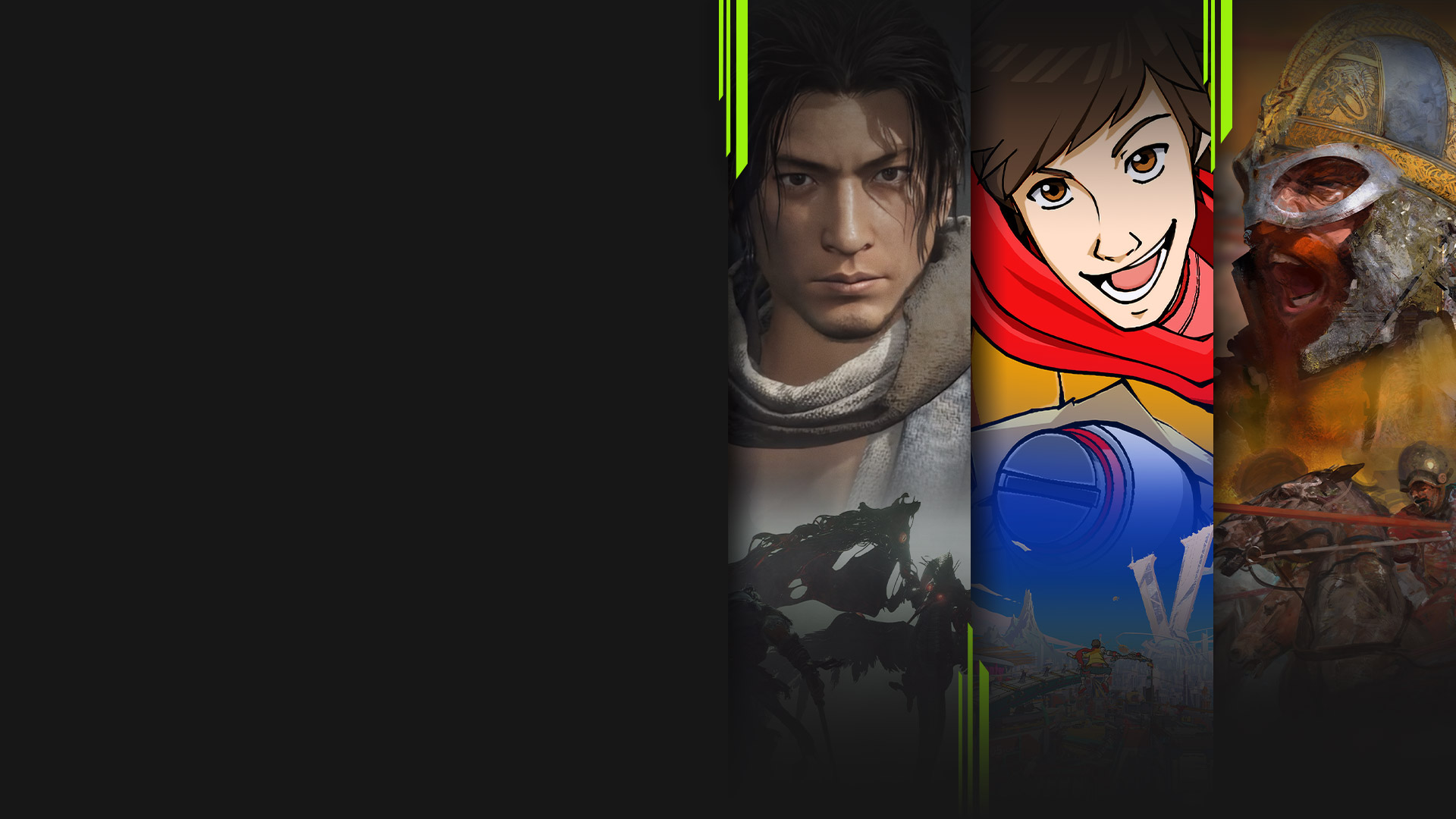 Game art from multiple games available now with Xbox Game Pass, including Wo Long: Fallen Dynasty, Hi-Fi Rush, Age of Empires II: Definitive Edition, and Disney Dreamlight Valley.