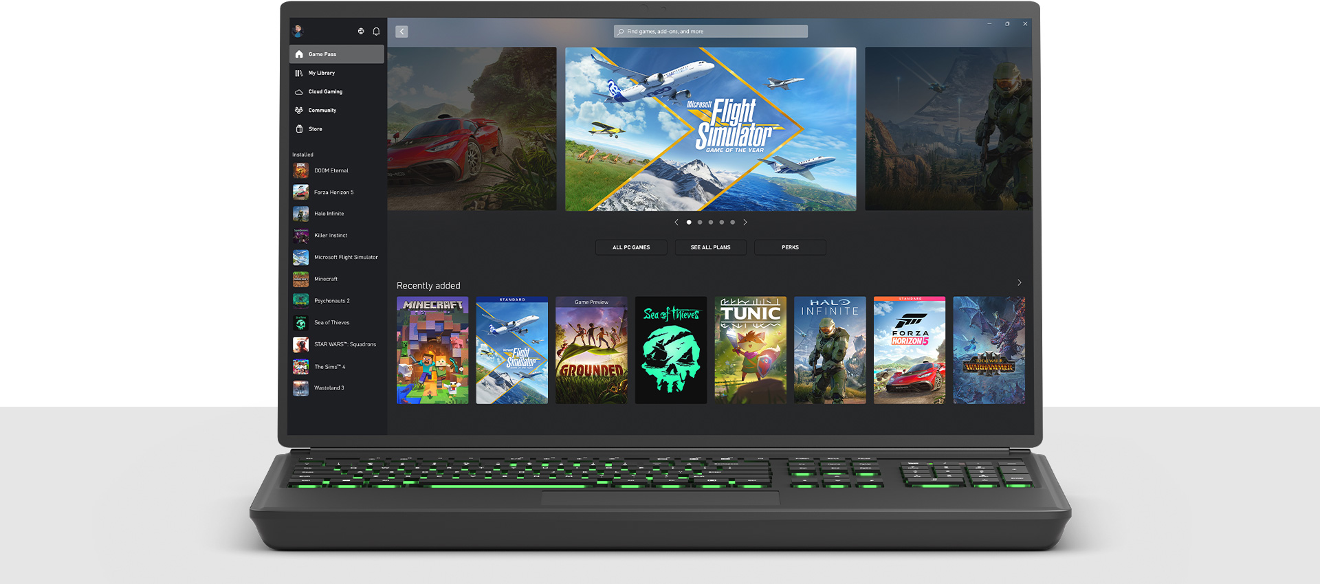 Gränssnittet i Xbox-appen för Windows-datorer visas på en datorskärm