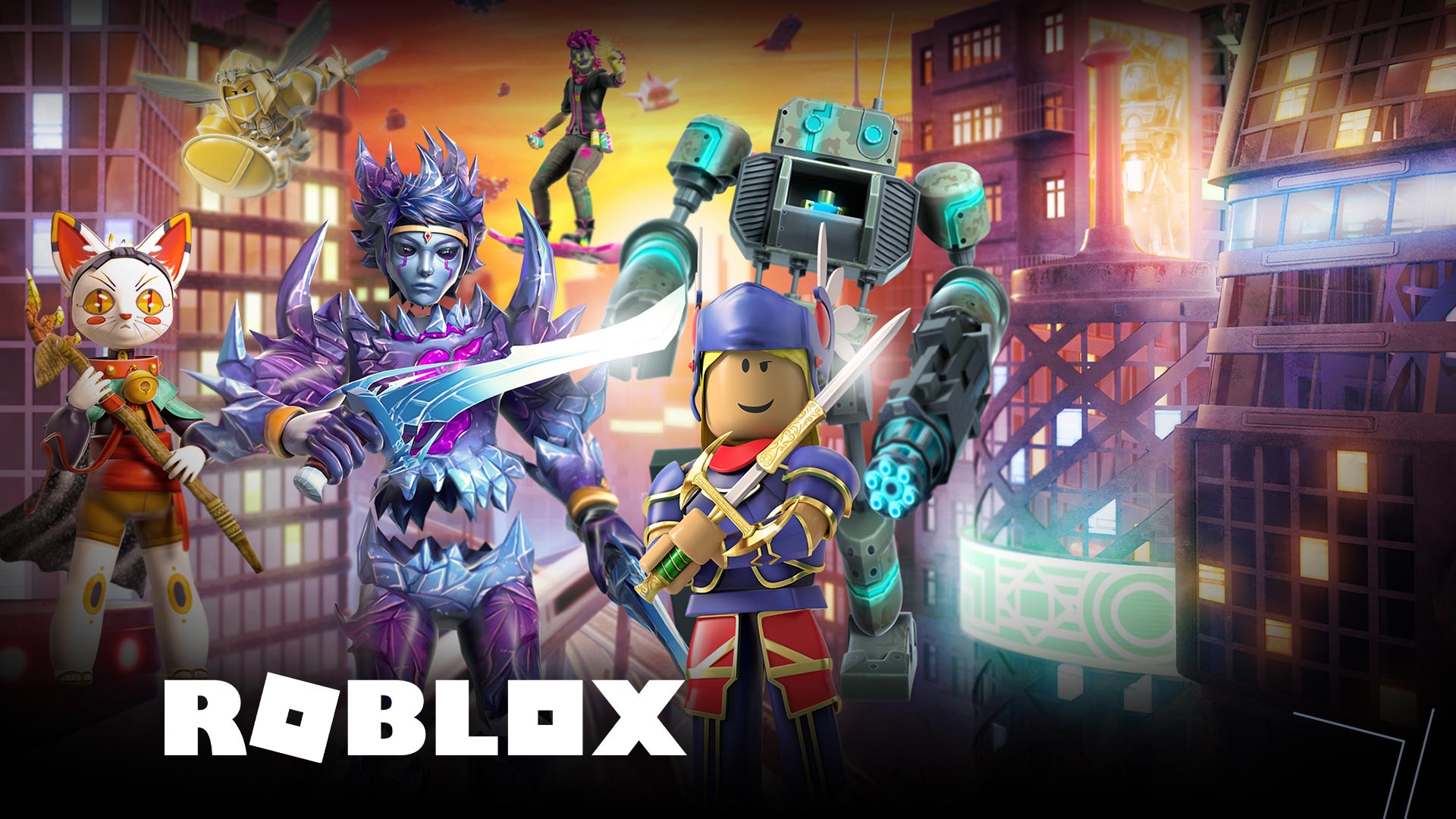 Roblox, varios personajes de Roblox posando