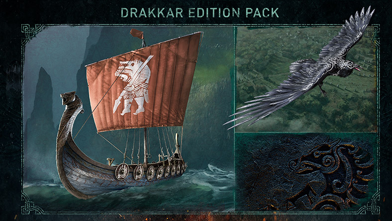 Assassins Creed Valhalla, multiple in-game customization items for ships and animals, Drakkar Edition Pack.