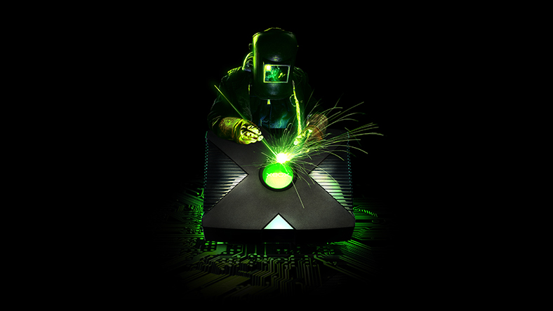 Someone welding on the Xbox logo on the original Xbox