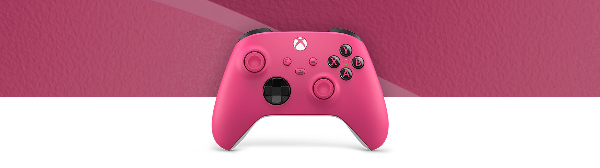 Xbox Wireless Controller - Deep Pink in front of a close up of the controller