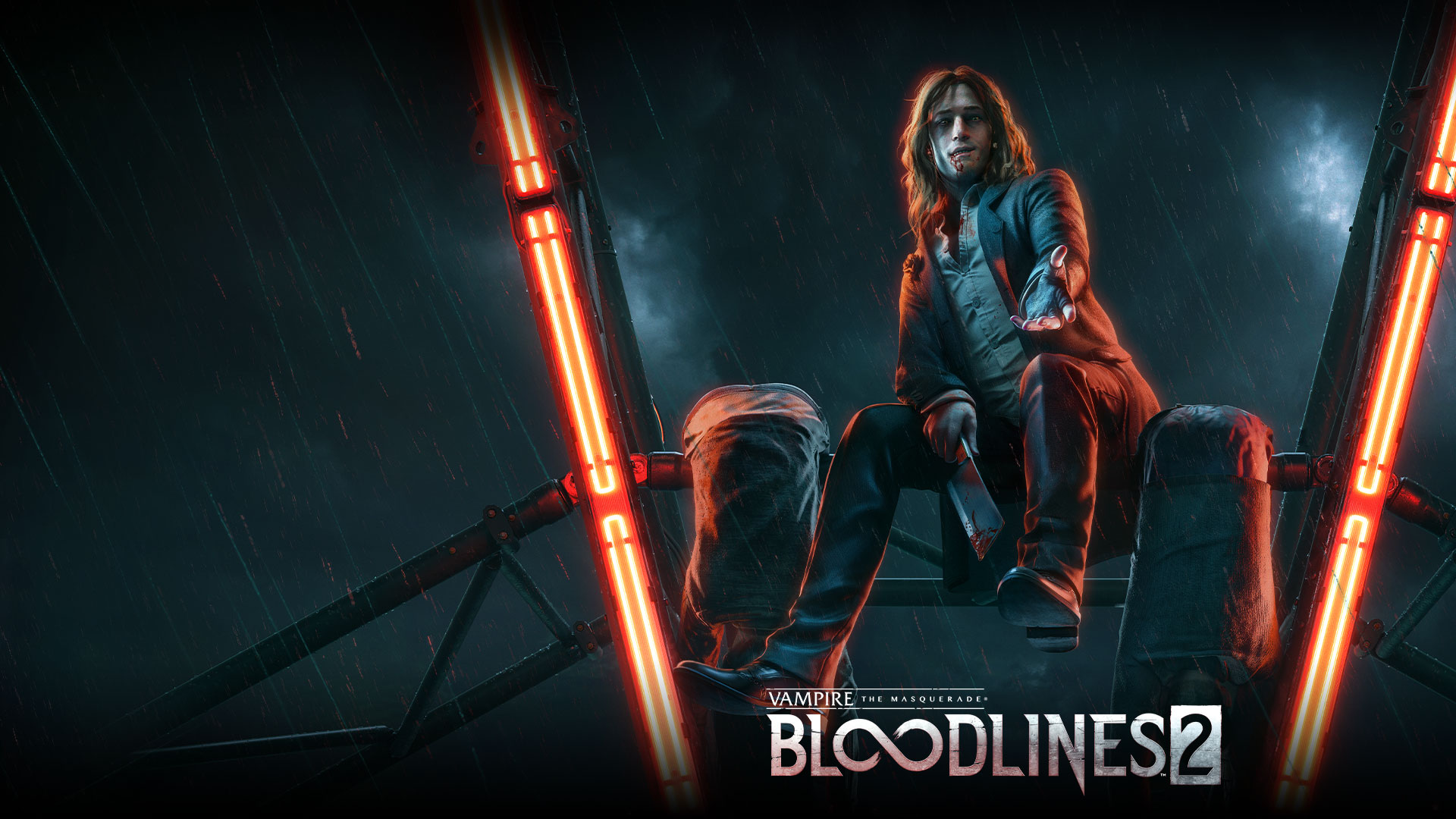Vampire the Masquerade Bloodlines 2, En vampyr sitter på en stång i ett pariserhjul och ler.