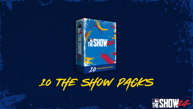 MLB The Show 24, a box of 10 The Show Packs on a dark blue background