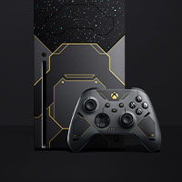Miniatura del ángulo frontal de la consola y control Xbox Series X Halo Infinite