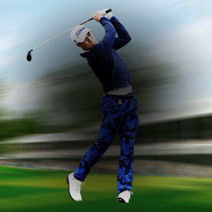 PGA 2K21, golfer Justin Thomas takes a big swing