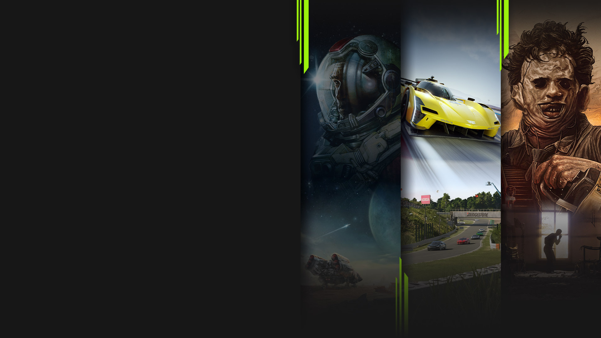 A PC Game Pass-nal elérhető számos játék illusztrációi, köztük a Starfield, a Forza Motorsport, a Texas Lánc SAW mészárlás és a Hi-Fi Rush
