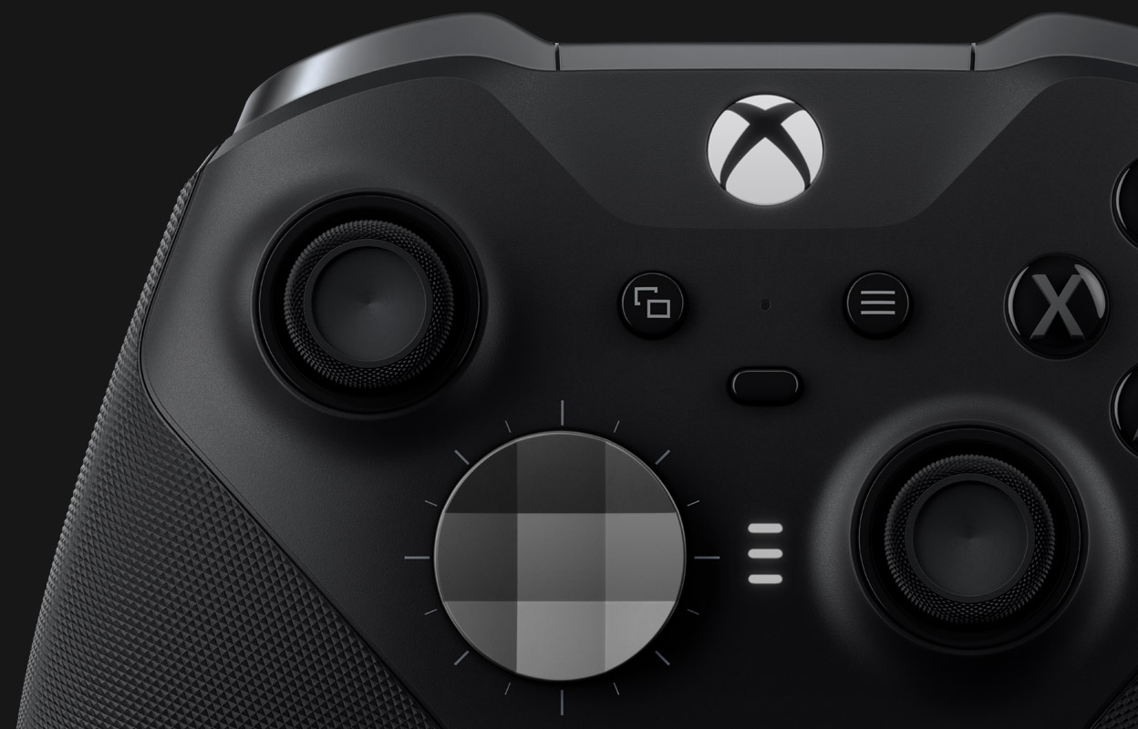 Vue rapprochée de l’avant de la manette sans fil Xbox Elite Series 2