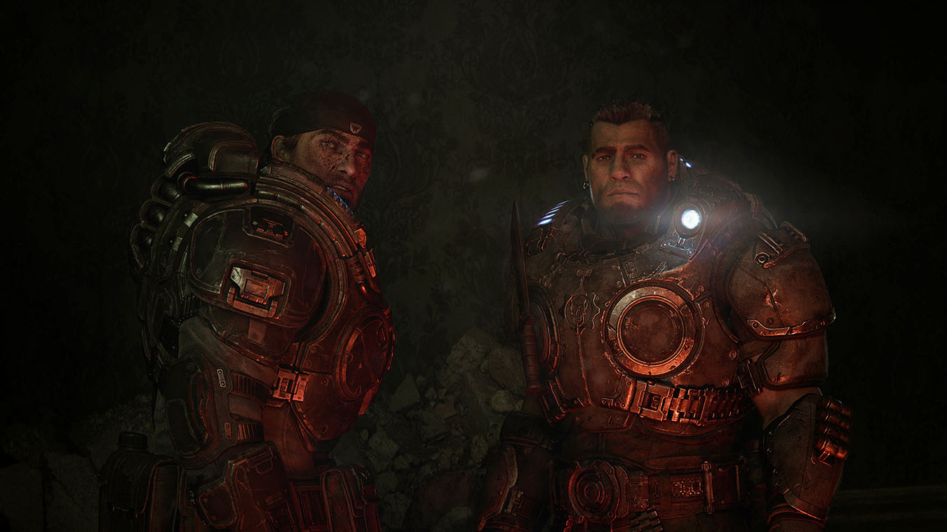 Marcus and Dom move through the tunnels beneath Kalona in a campaign screenshot from Gears of War: E-Day. Image: Xbox Game Studios.