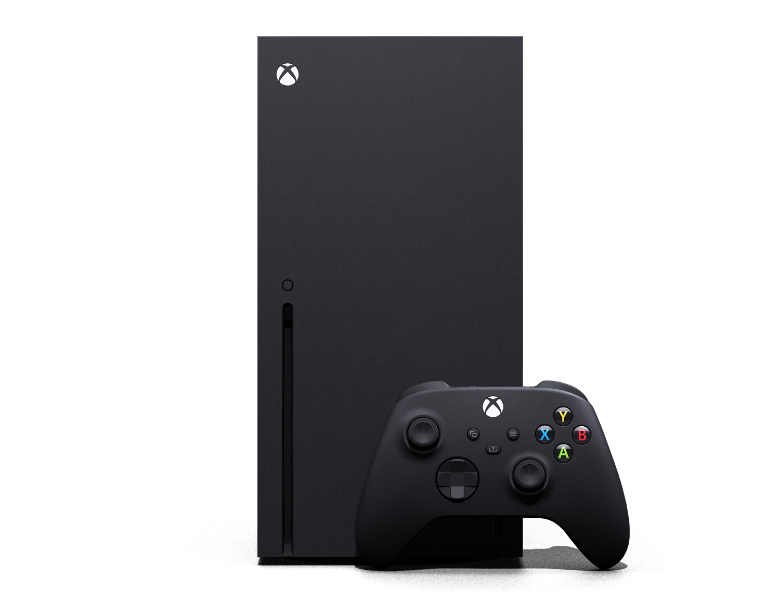 Front of the Xbox Series X with Xbox Wireless Controller
