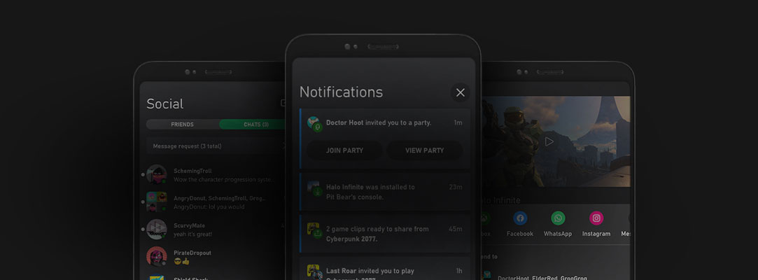 Az Xbox alkalmazás mobiltelefonos felhasználói felülete