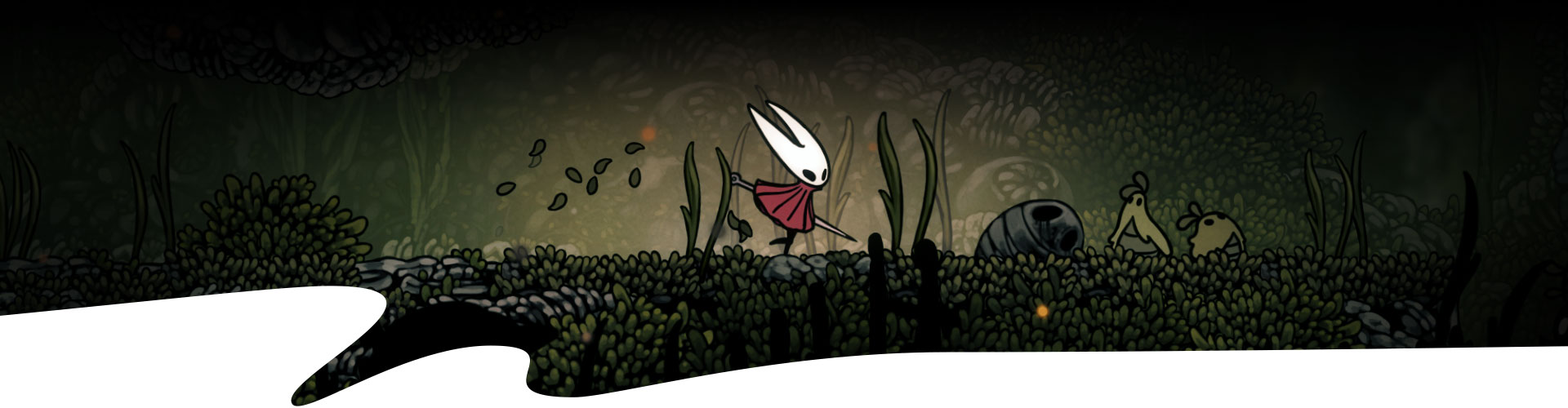 Un personaje camina por un bosque ventoso. 