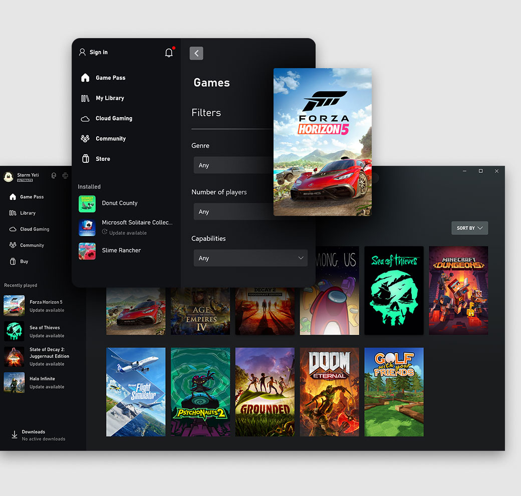 Interface utilisateur de lʼapplication Xbox pour PC Windows, avec lʼonglet « Store » visible