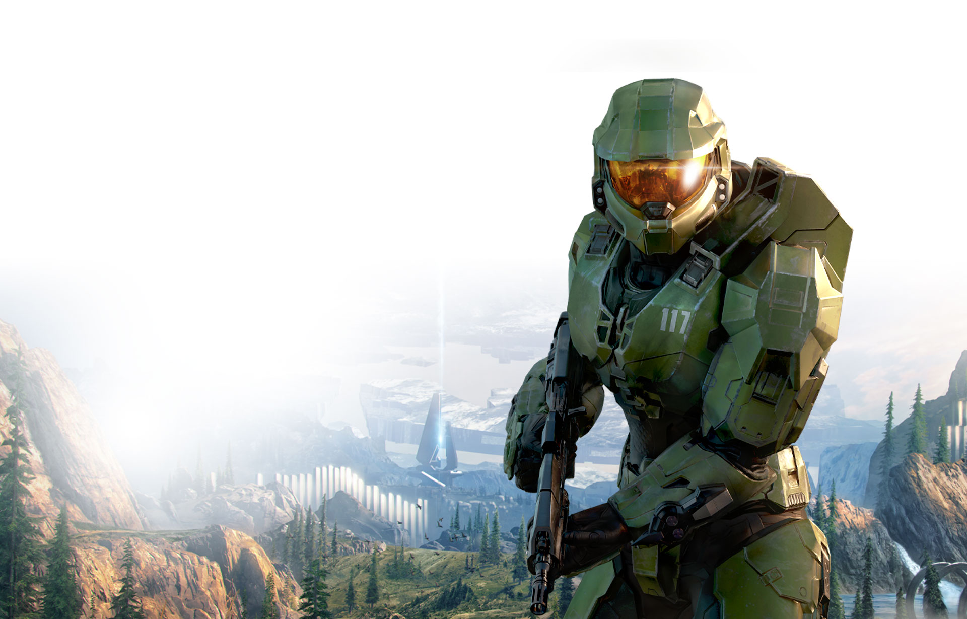 Master Chief with Halo in the background