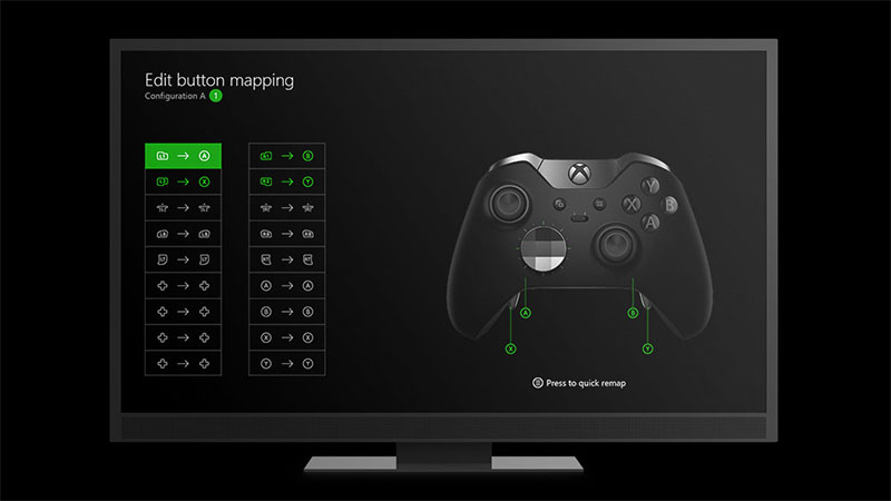 黑色电视显示一个屏幕，其中显示一台控制器以及“编辑按钮映射”的文本