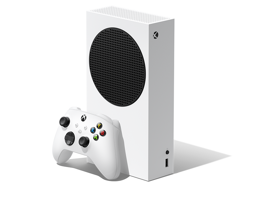 Right angle view of the Xbox Series S – 512GB Robot White with Xbox Wireless Controller – Robot White