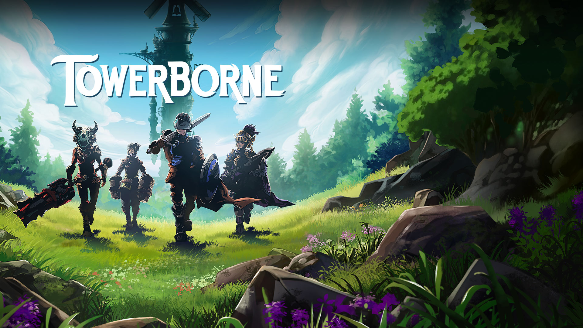 Towerborne, in the shadow of the Belfry, a tight knit crew strides proudly forward into the lush wilderness.