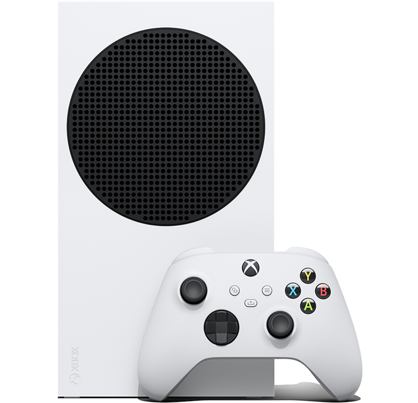 Ángulo frontal de Xbox Series S con un Control inalámbrico Xbox