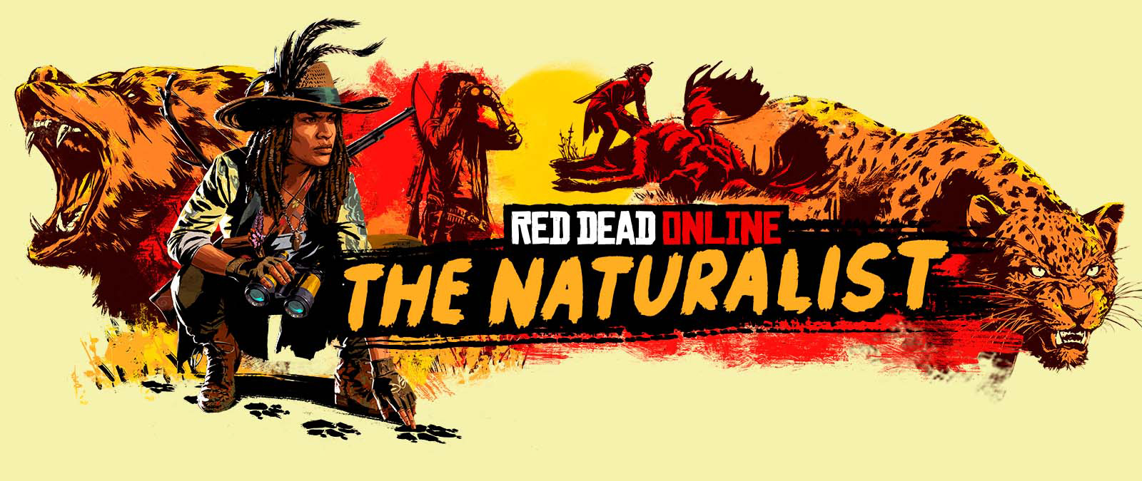 Red Dead Online. Naturalista. Unos personajes persiguen y cazan animales grandes.