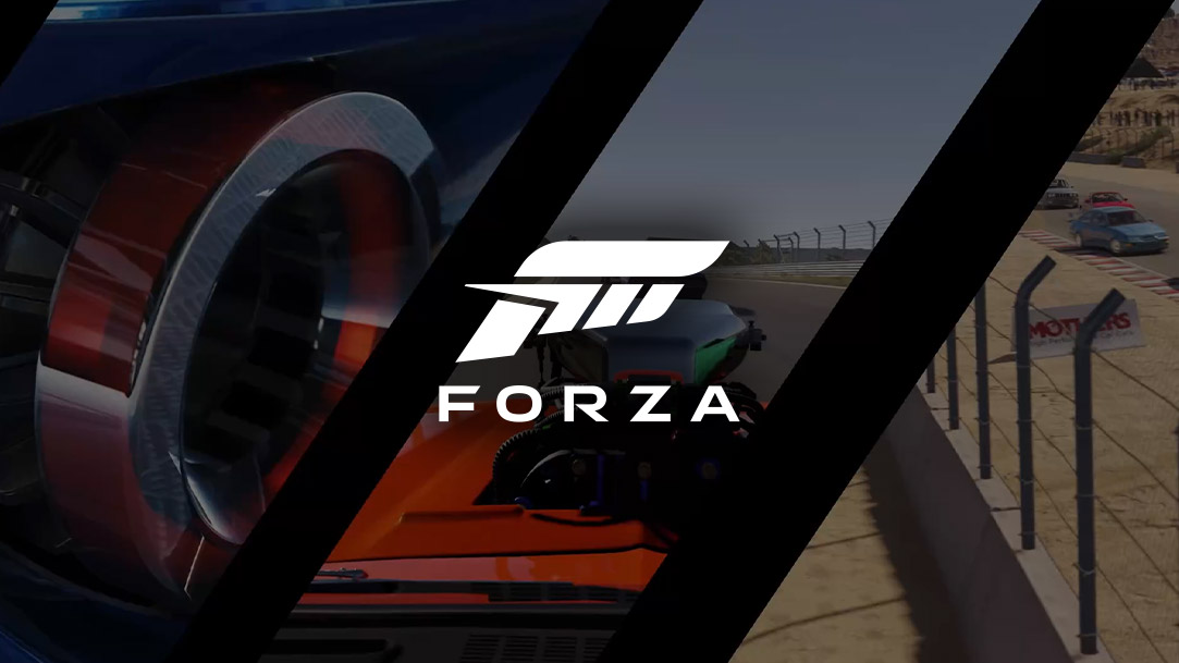 Forza Franchise, montage af forskellige biler der ræser rundt på baner.