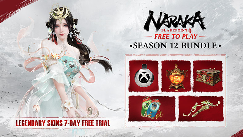 Naraka: Bladepoint, Free to Play, Season 12 Bundle, Legendary skins 7-day free trial, Xbox-exclusive headwear and more