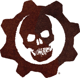 Calavera integrada en el logotipo de Gears rojo