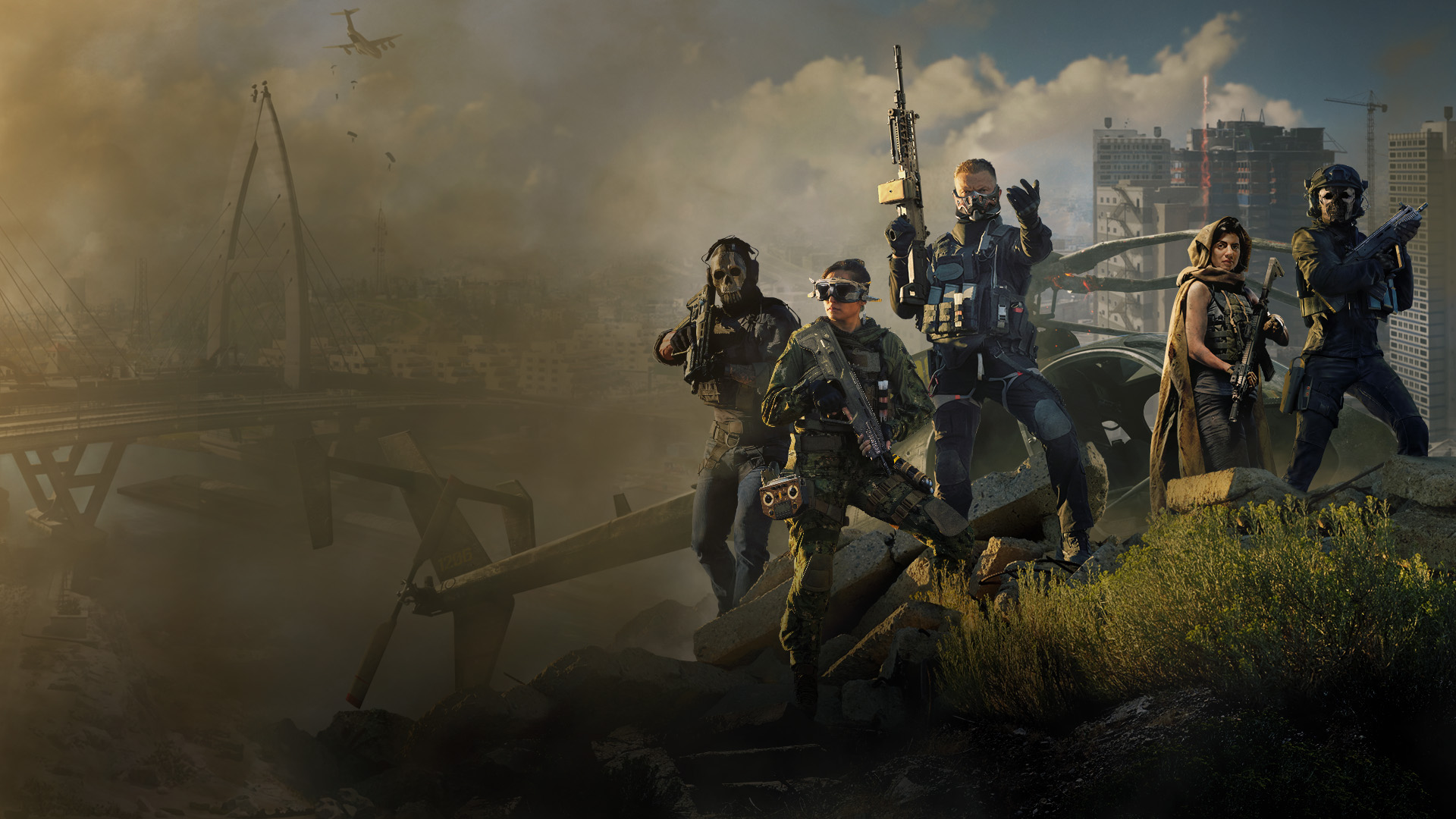 A group of Operators stand on top of a hill, preparing to join the action.